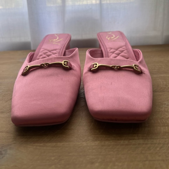 Sam Edelman Ollie Satin Bit Buckle Square Toe Dress Mules in Pink - Picture 2 of 11